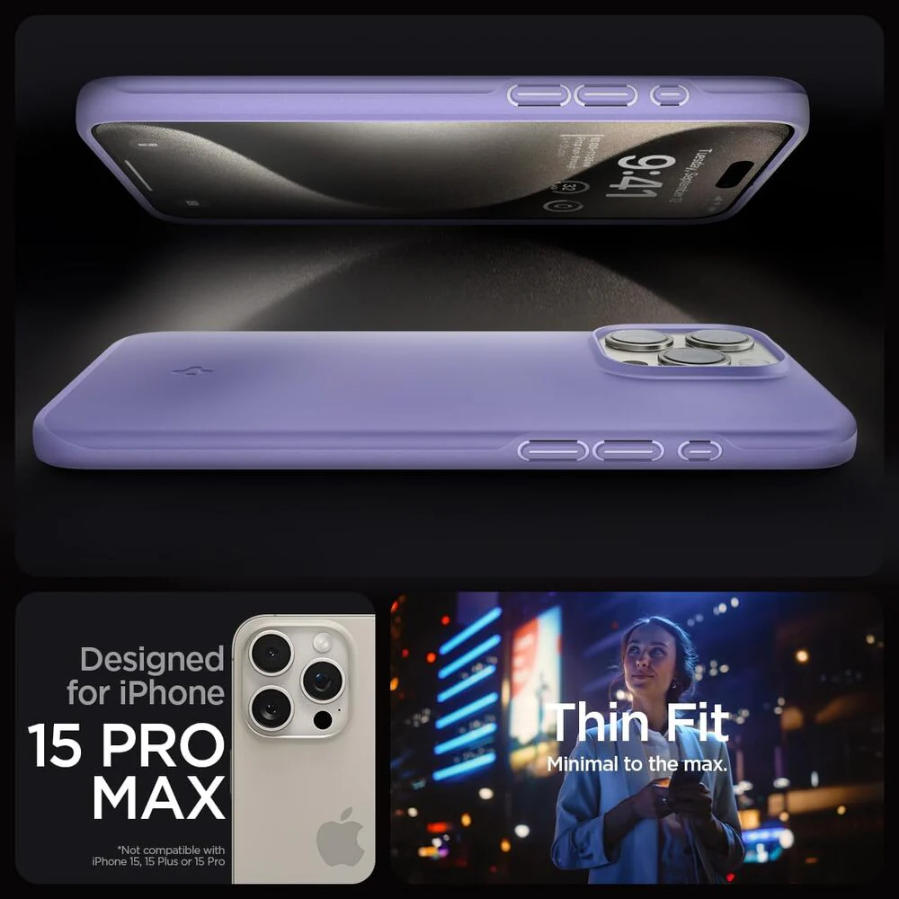 SPIGEN Thin Fit Case for iPhone 15 Pro Max (Iris Purple) - Image 2