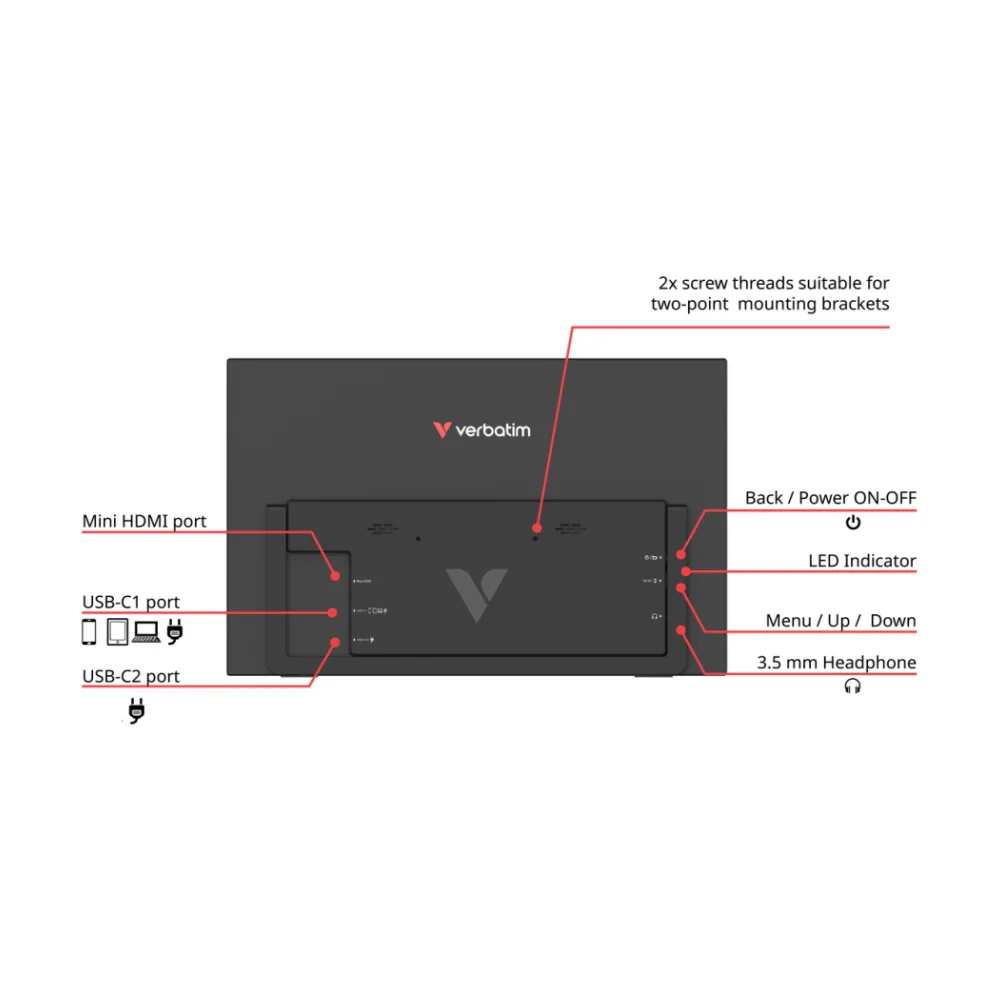 Verbatim Portable Monitor HD 1080p Light Computer Laptop 15.6" Screen Black - Image 4