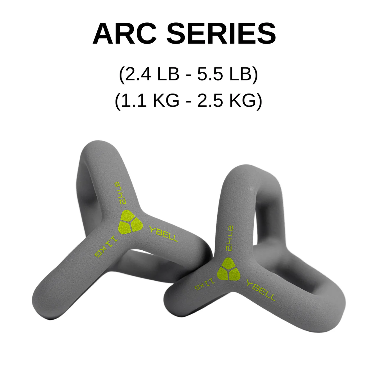 YBell 4in1 Arc Light 1.1kg Kettlebell/Dumbbell/Med Ball/Push Up Stand Pair Grey - Image 2