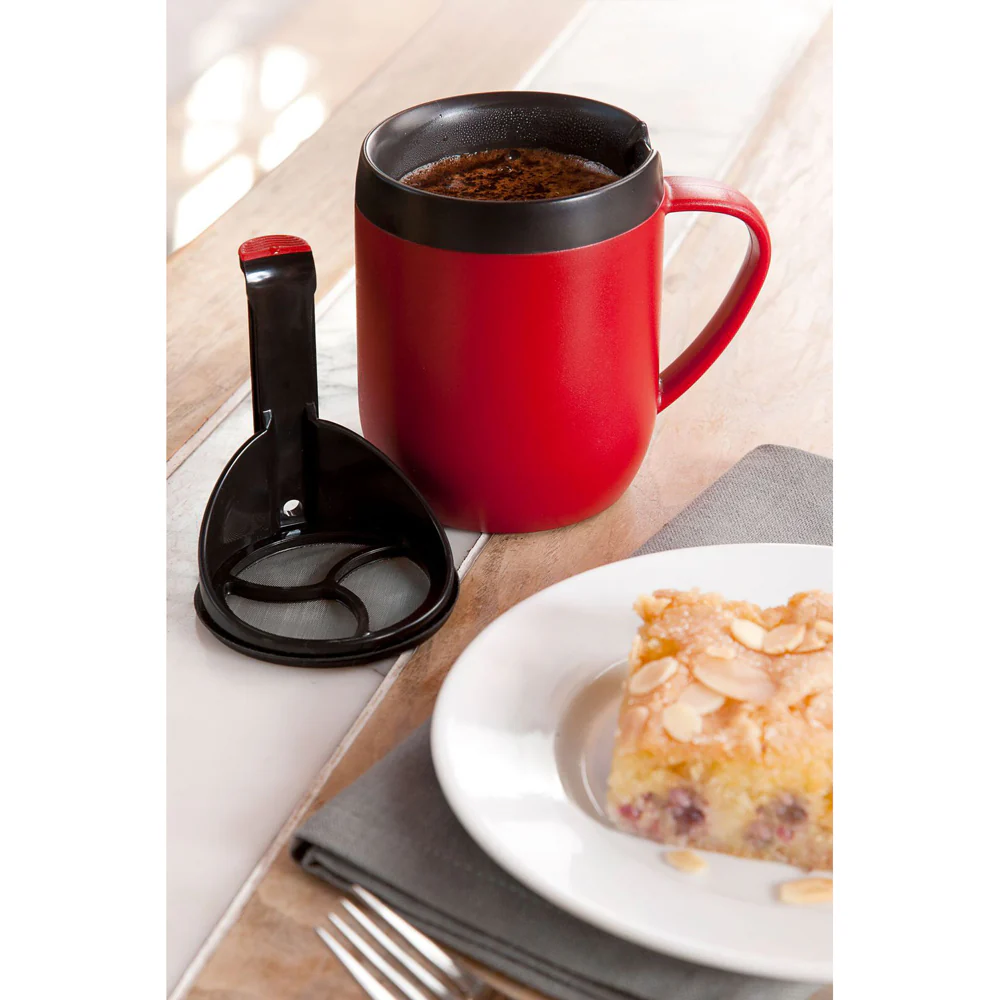 Zyliss 300ml Hot Mug Cafetiere Stainless Steel Double Wall Drink Cup with Lid (Red) - Image 4